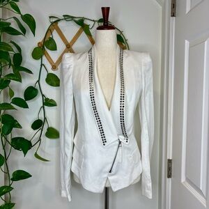 PLASTIC ISLAND White Studded Blazer Suit Jacket